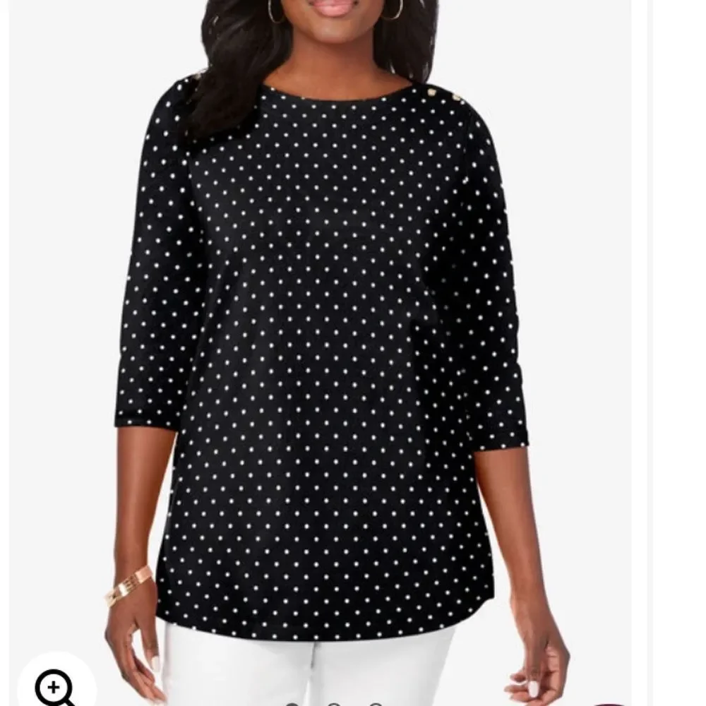 Jessica London Black and white Polkadot boatneck tunic 2X NWOT